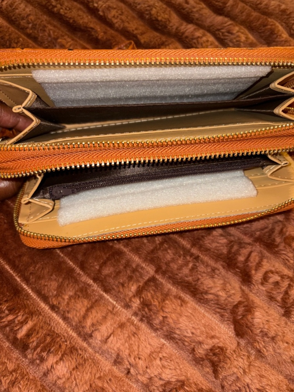 Orange Zip Wallet with Gold Emblem - Picture 4 of 4